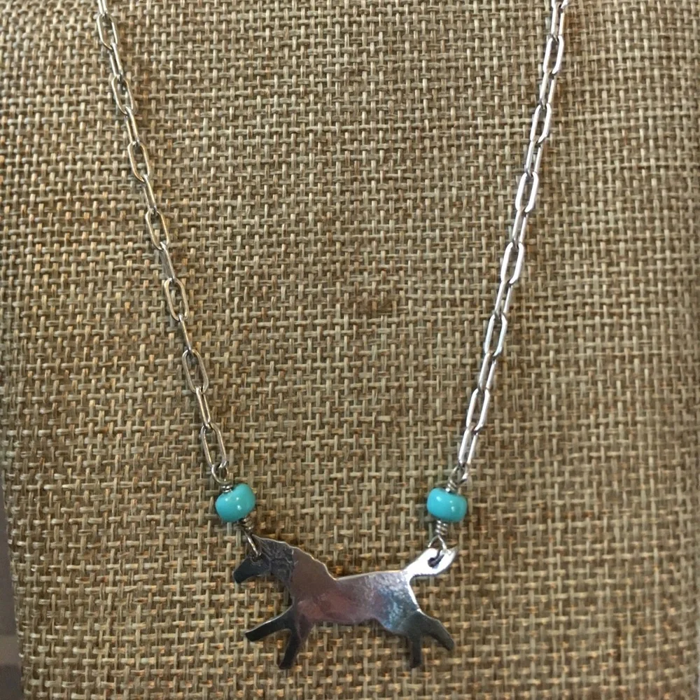 Elegant Silver Necklace with Horse Pendant and Turquoise Accents - Picture 1 of 4